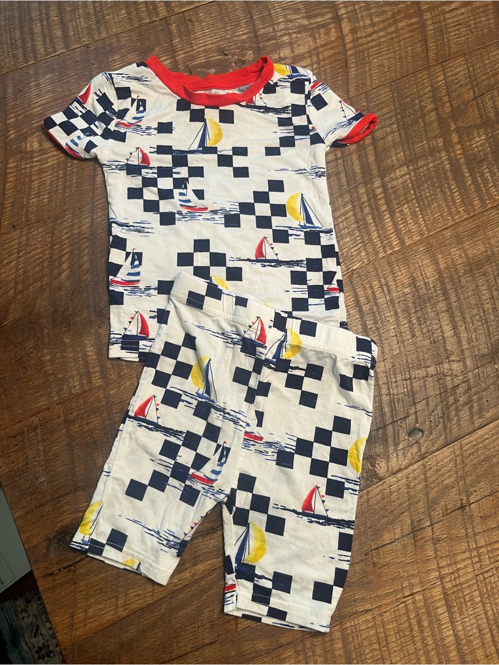 Bamboo Kids White Sailboat Pajama Set with Red Trim